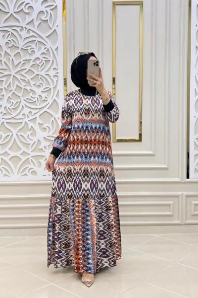 Zikzak Tesettür Elbise Turuncu