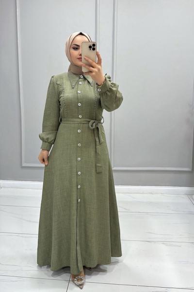 Elbise Keten Ayrobin Talya Yeşil