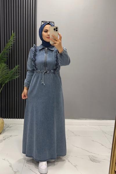 Elbise Kot Gazel Mavi