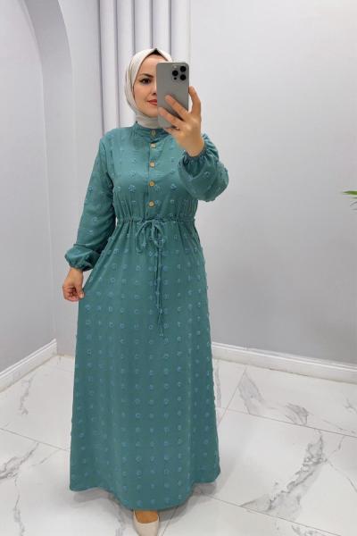 Elbise Ponpon Mint Yeşili