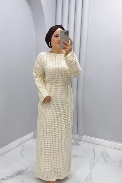 Elbise Triko Filiz Krem