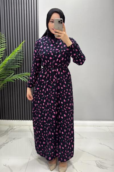 Elbise Viskon Gülçin Siyah Fuşya