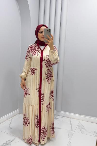 Elbise Viskon Mercan  Bordo