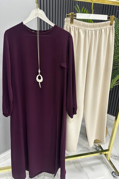 Takım İkili Kum Krep Selvim Mürdüm