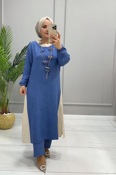 Takım Keten Ayrobin İkili Hülya Mavi