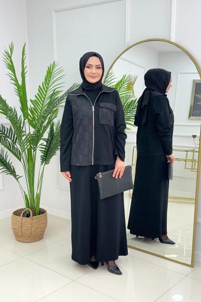 AMBER CEKETLİ ELBİSE - SİYAH