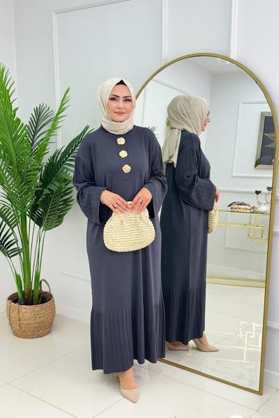 CANSU DÜĞMELİ ELBİSE - ANTRASİT