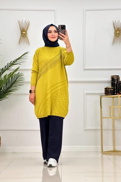 DİLAN TAŞLI TUNİK-YAĞ YEŞİLİ