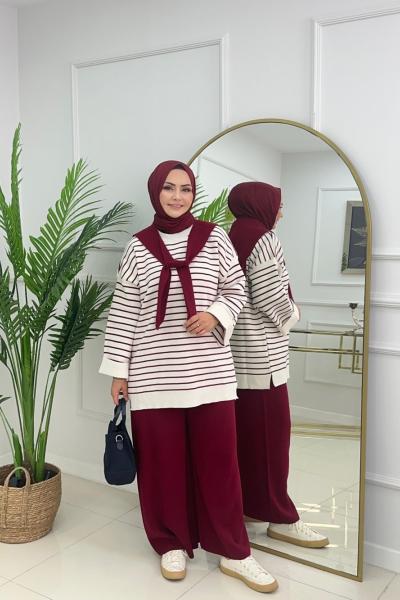 FULARLI TRİKO TAKIM - BORDO
