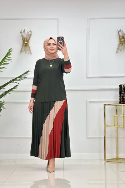 Gökkuşağı Etekli Takım - Haki