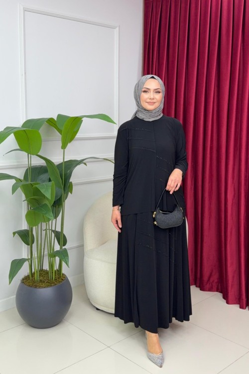 GÜLBEN ETEKLİ TAKIM - SİYAH