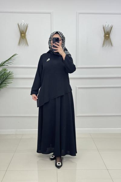 İPEK ETEKLİ TAKIM-SİYAH